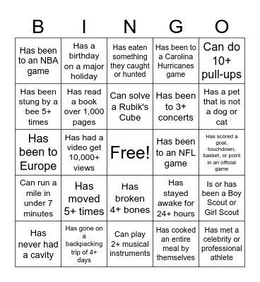 Untitled Bingo Card
