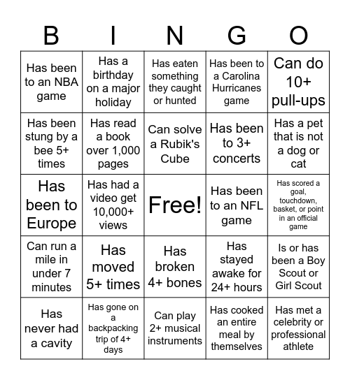 Untitled Bingo Card
