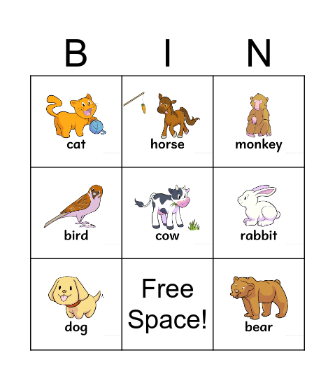 Animals Bingo Card