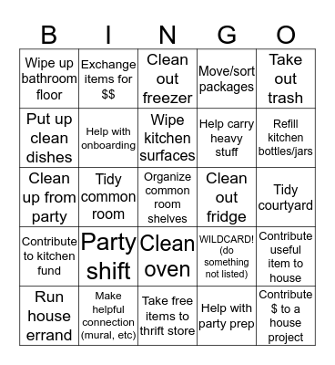 20mission Chore Bingo! Bingo Card