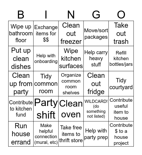 20mission Chore Bingo! Bingo Card