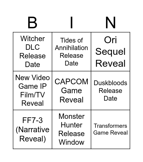 Sergio Bingo Card
