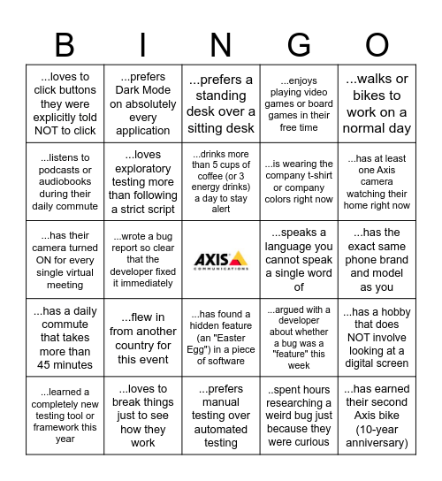 Curious on QA Bingo Card