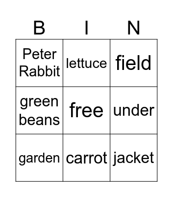 Peter Rabbit Bingo Card