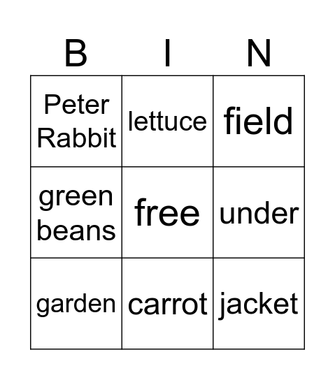 Peter Rabbit Bingo Card