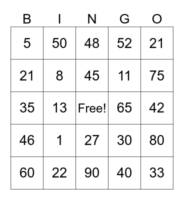Untitled Bingo Card