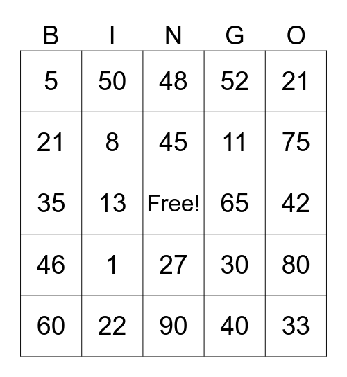 Untitled Bingo Card