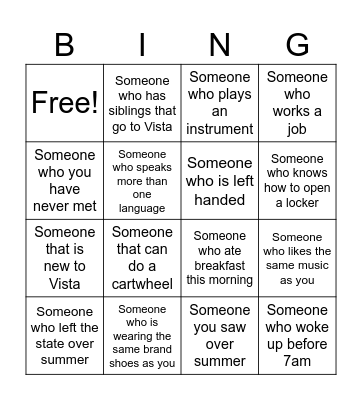 Back to School- Art class Bingo Card