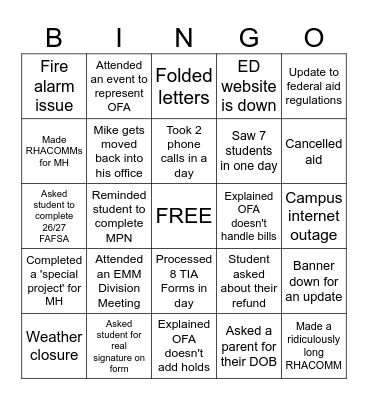 Financial Aid Bingo 26/27 Bingo Card