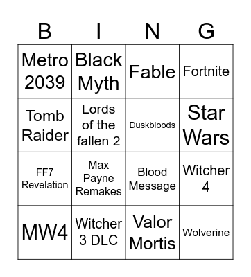 Gamescom Bingo Card