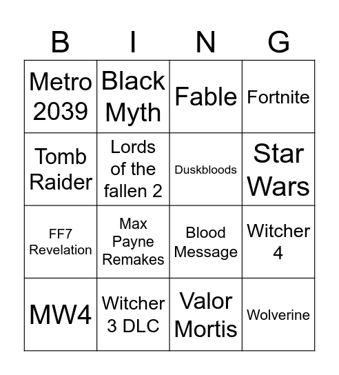 Gamescom Bingo Card