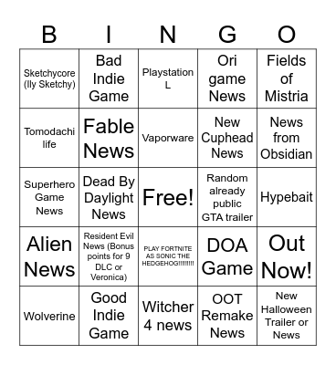 Untitled Bingo Card