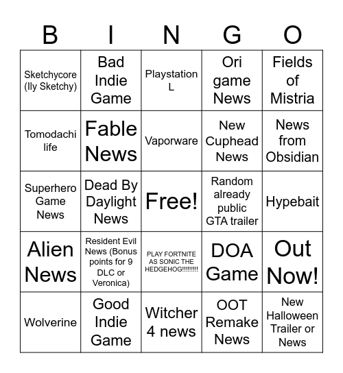 Untitled Bingo Card
