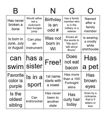 WELCOME Bingo Card