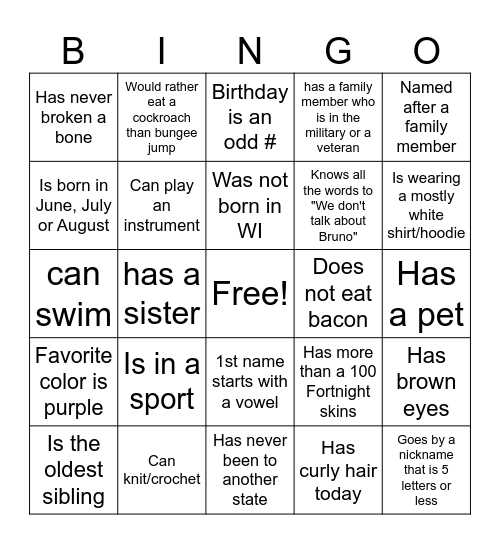 WELCOME Bingo Card