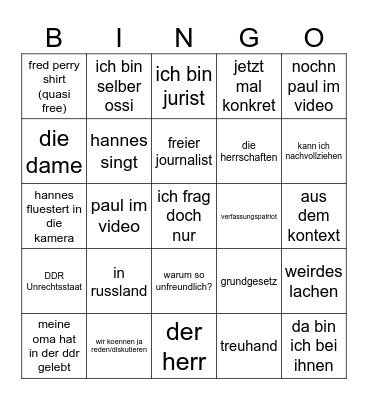Hannes Bingo Card
