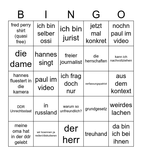 Hannes Bingo Card