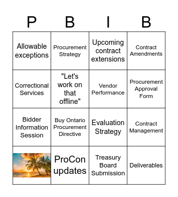 SOLGEN Procurement Bingo Card