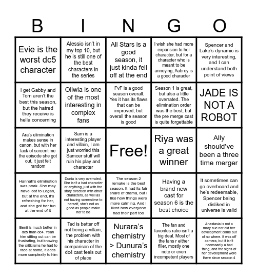 Untitled Bingo Card