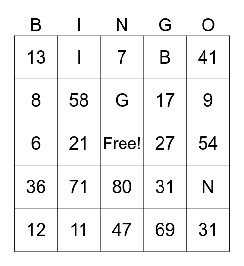 Untitled Bingo Card