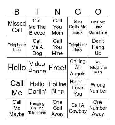 Telephone Bingo Card