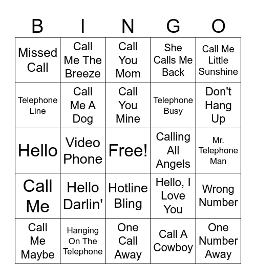 Telephone Bingo Card