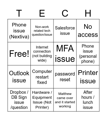 tech help bingo Card