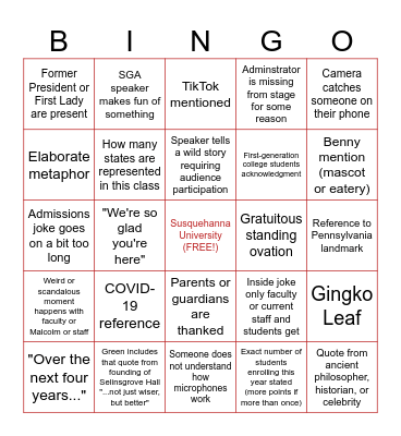 Convocation Bingo Card