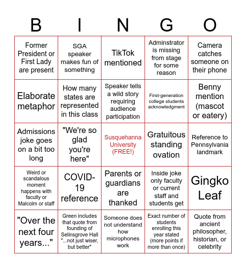 Convocation Bingo Card