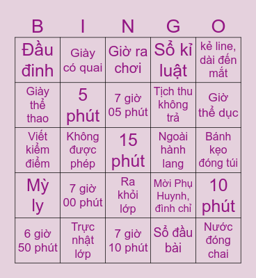 NỘI QUY HỌC SINH Bingo Card