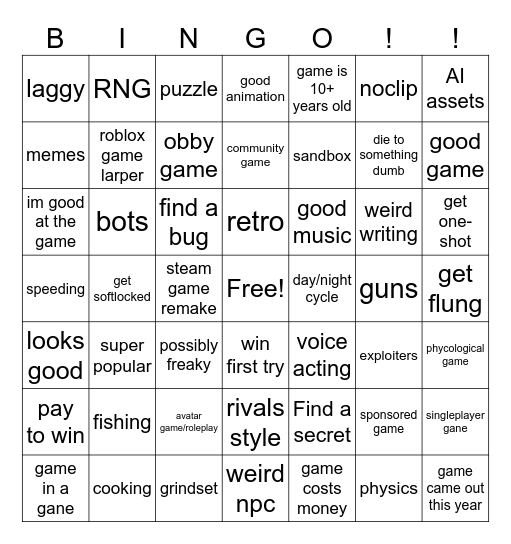 7X7 Bingo Card