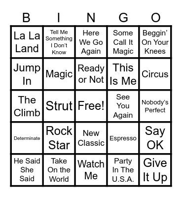 Disney Channel Girly Pop Bingo Card