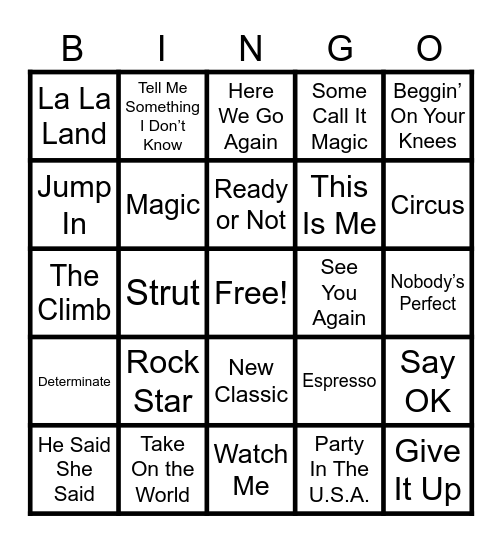 Disney Channel Girly Pop Bingo Card