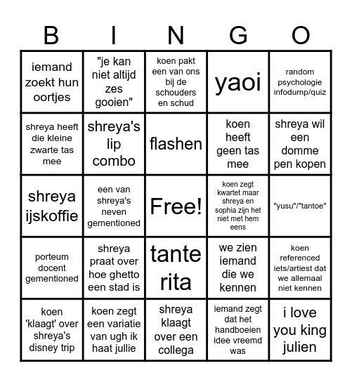 '26 '26 shreya en koen Bingo Card