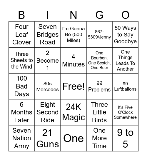 Numbers Game Bingo Card