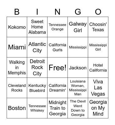 Name That Place Bingo Card