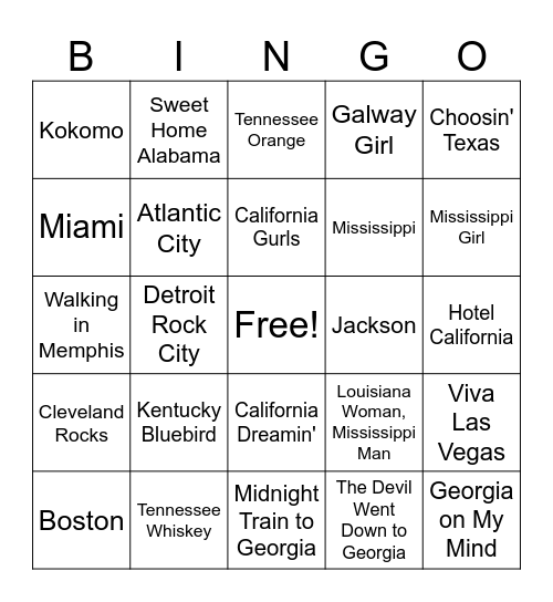 Name That Place Bingo Card
