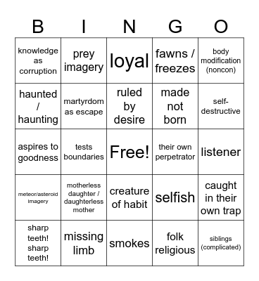 perseis oc Bingo Card