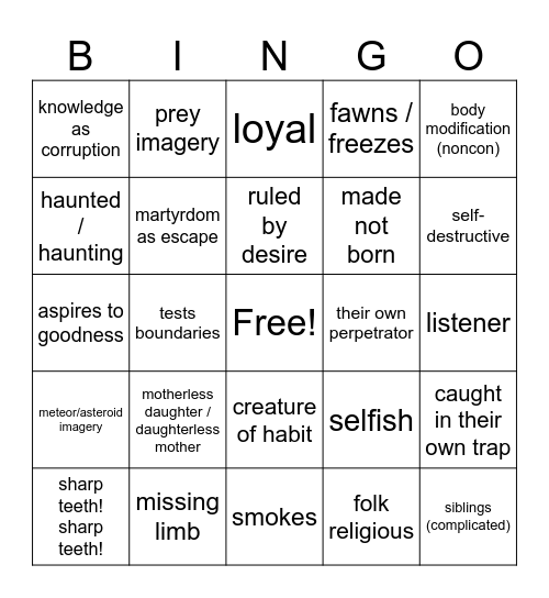 perseis oc Bingo Card