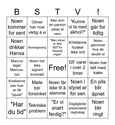 BSTV GF-BINGO! Bingo Card