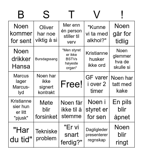 BSTV GF-BINGO! Bingo Card