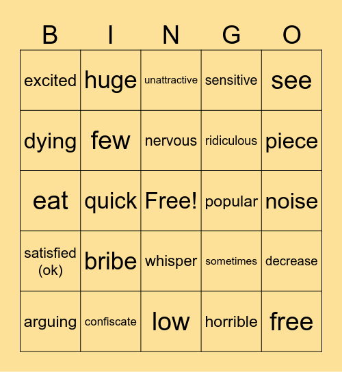 Context Clues Bingo Card