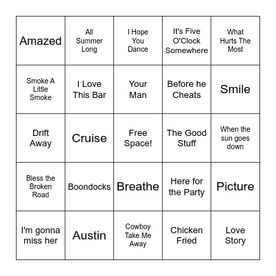 2000's Country Hits Bingo Card