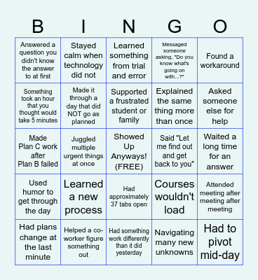Back-to-School Bingo Card