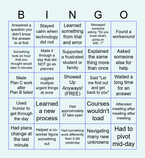 Back-to-School Bingo Card