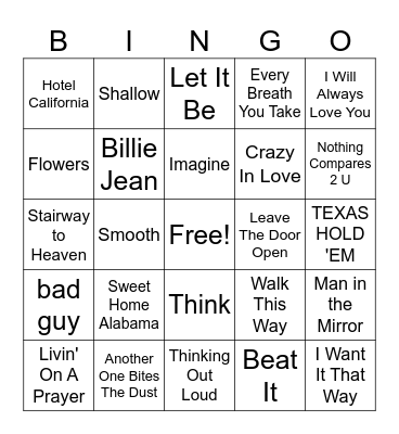 Grammy Winners Bingo Card