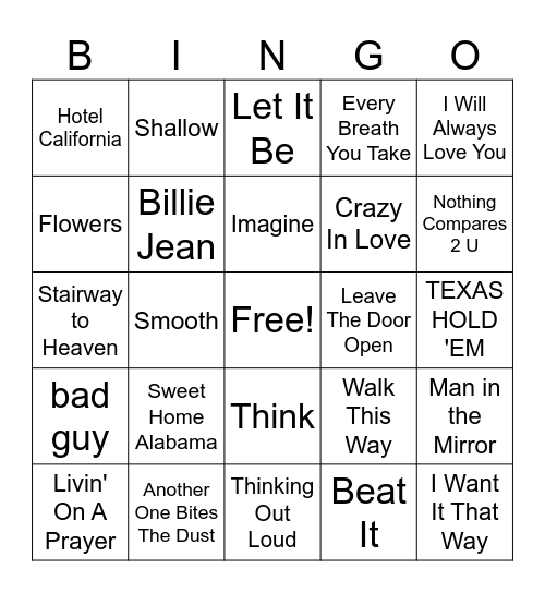 Grammy Winners Bingo Card