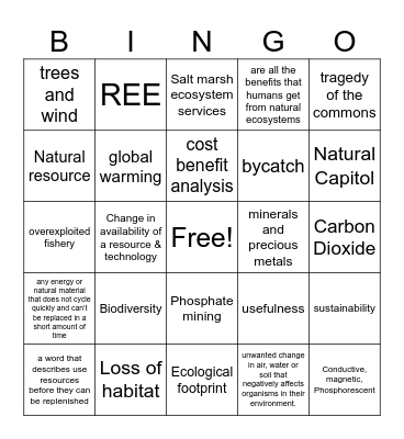 Unit 1Intro to Envi. Sci. Review Bingo Card