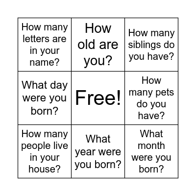 Math Bingo Card