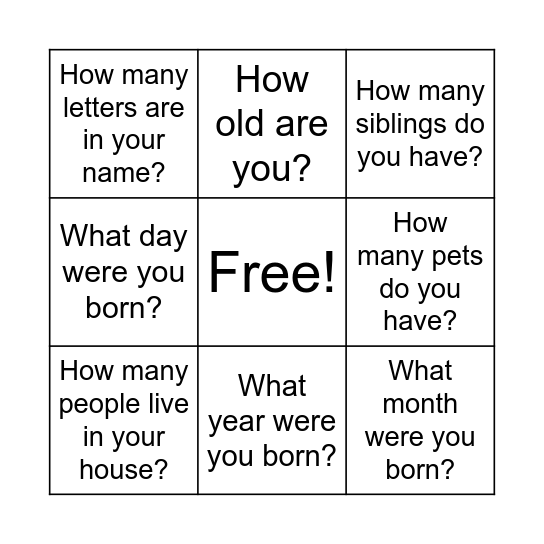 Math Bingo Card